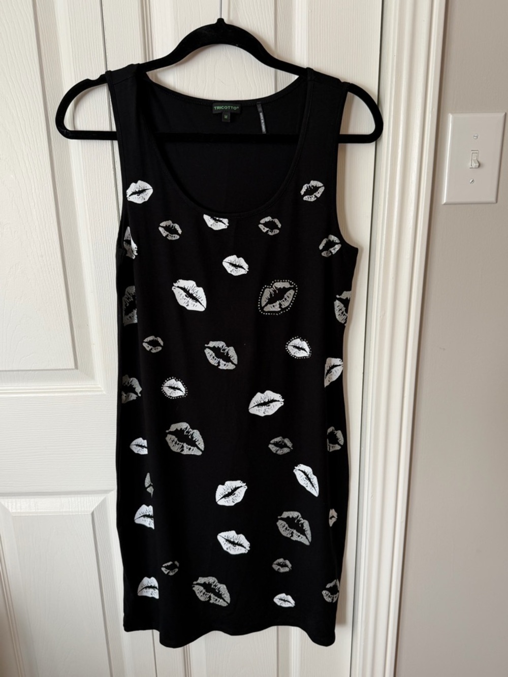 Tricotto Black Tank Dress with White Lip Print